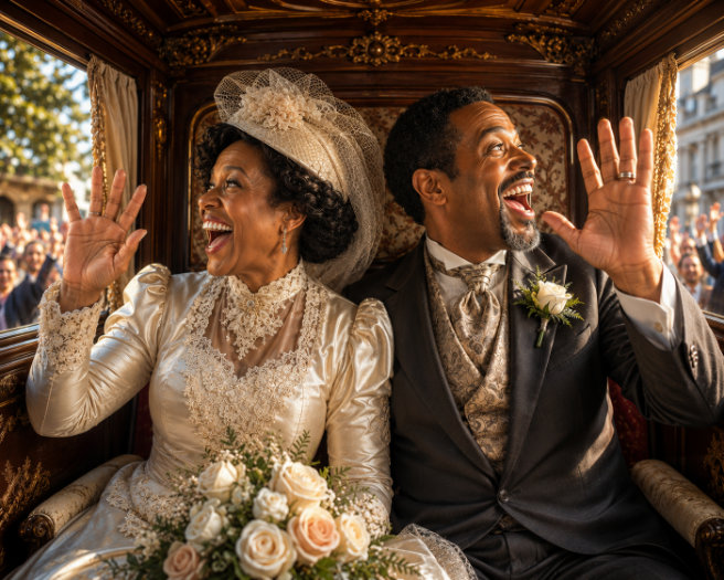 happy wedding couple smiling